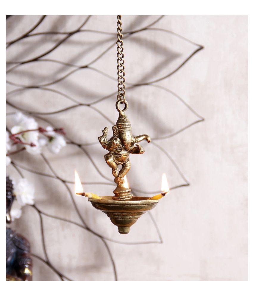     			eCraftIndia Brown Dancing Ganesha Brass Hanging Diya