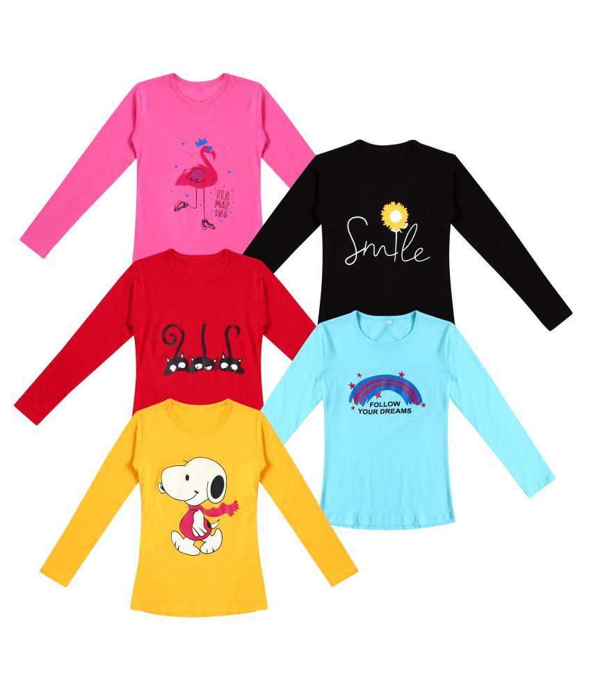     			DIAZ 100% Breathable Cotton Girls Full Sleeve T-Shirt | Girls Full Sleeve Printed T-Shirt Combo - Casual Long Sleeve Tees, Regular Fit Round Neck Tops for Girls