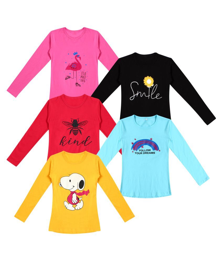     			DIAZ 100% Breathable Cotton Girls Full Sleeve T-Shirt | Girls Full Sleeve Printed T-Shirt Combo - Casual Long Sleeve Tees, Regular Fit Round Neck Tops for Girls