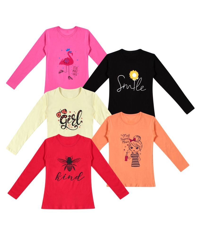     			DIAZ 100% Breathable Cotton Girls Full Sleeve T-Shirt | Girls Full Sleeve Printed T-Shirt Combo - Casual Long Sleeve Tees, Regular Fit Round Neck Tops for Girls