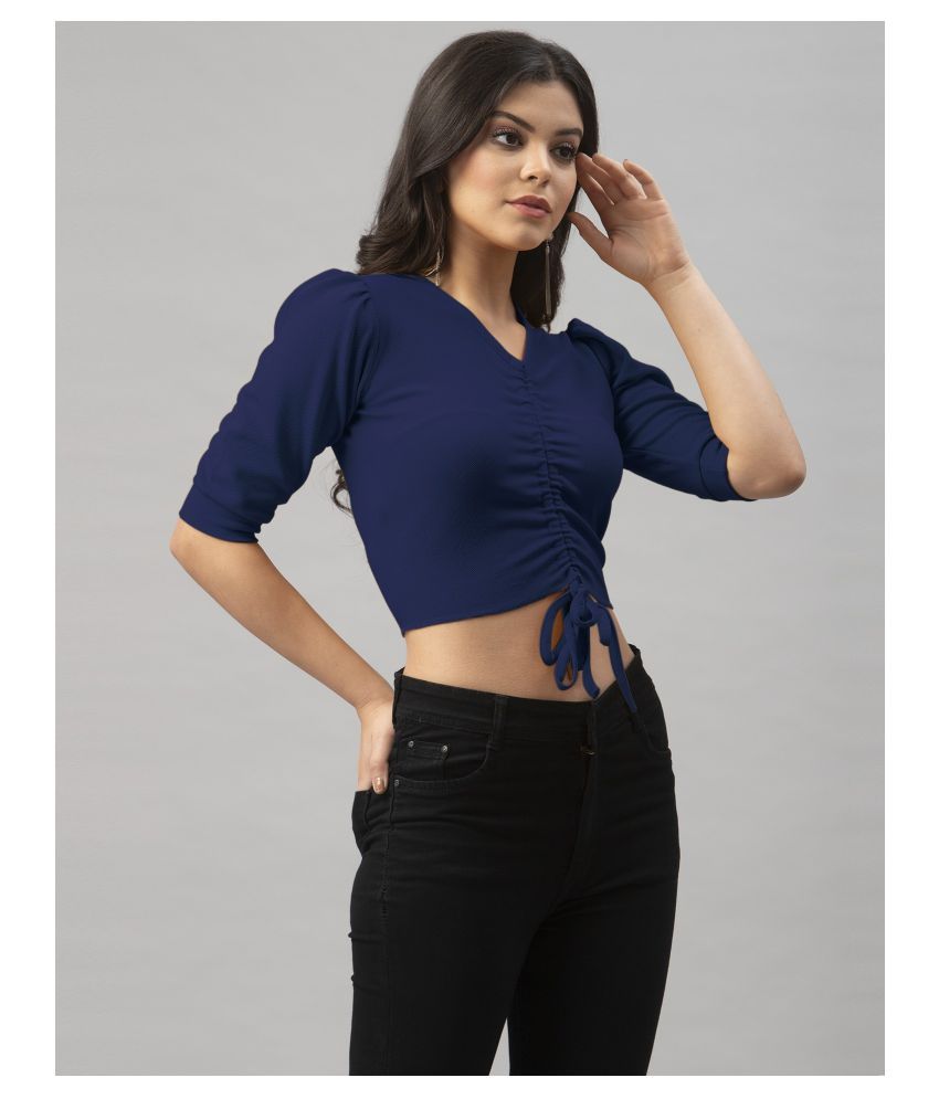     			Selvia Cotton Blended Crop Tops - Blue Single