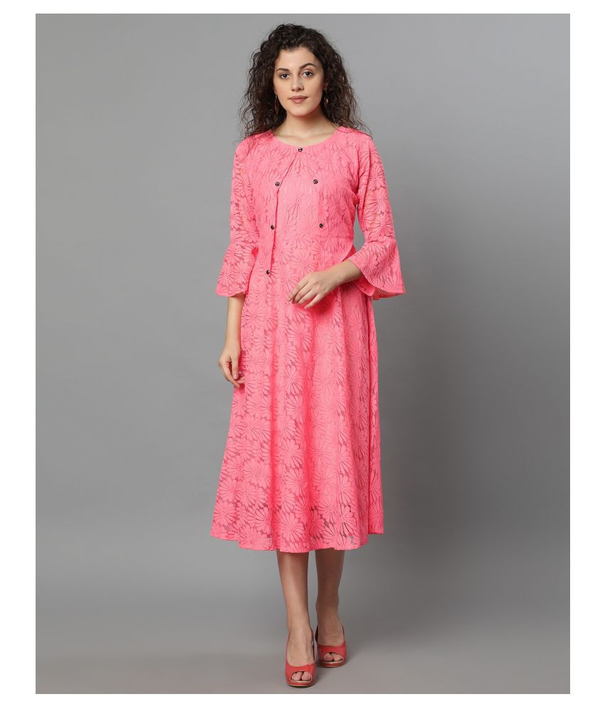     			Selvia Net Pink A- line Dress -