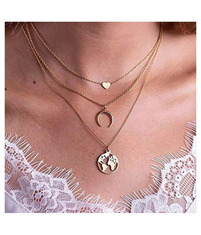     			YouBella Multi Layer Heart Moon Map Gold Plated Necklace for Girls/Women