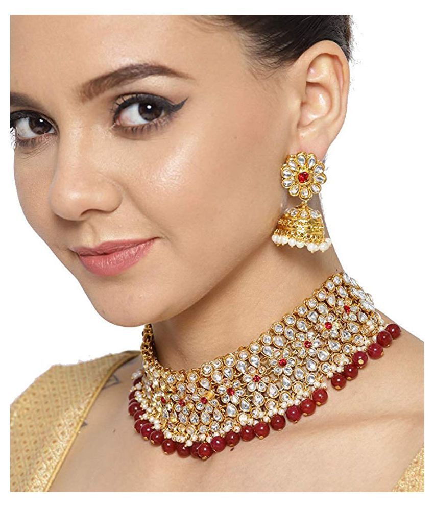     			YouBella Jewellery Sets for Women Gold Plated Kundan Wedding Bridal Necklace Jewellery Set with Earrings for Girls/Women (Red)