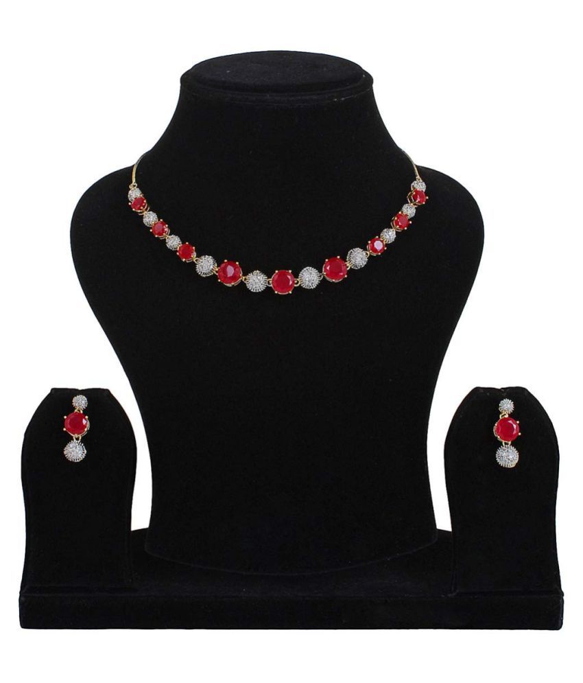     			YouBella Jewellery Set for Women American Diamond Combo of Necklace Set with Earrings, Bracelet and Ring for Girls and Women (Red)