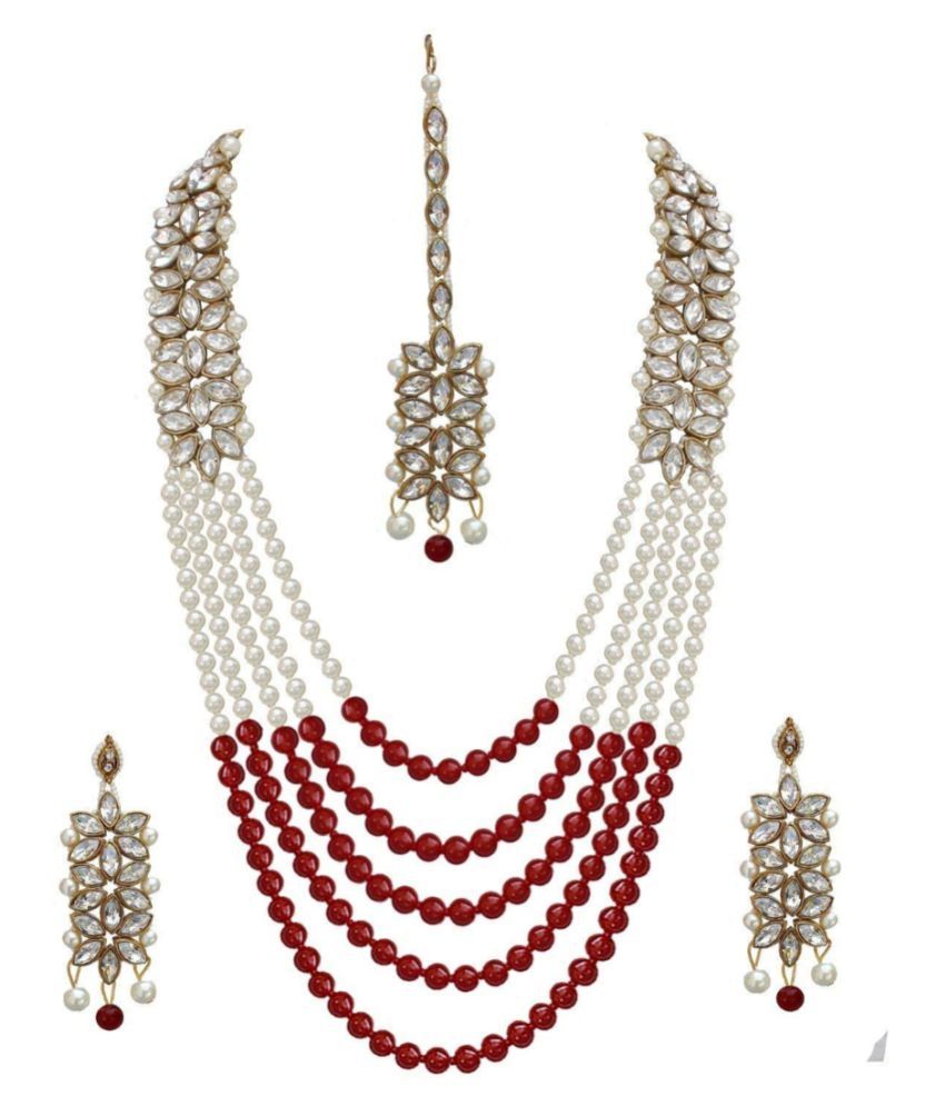     			YouBella Jewellery Sets for Women Gold Plated Wedding Bridal Necklace Jewellery Set with Earrings for Girls/Women (Red)