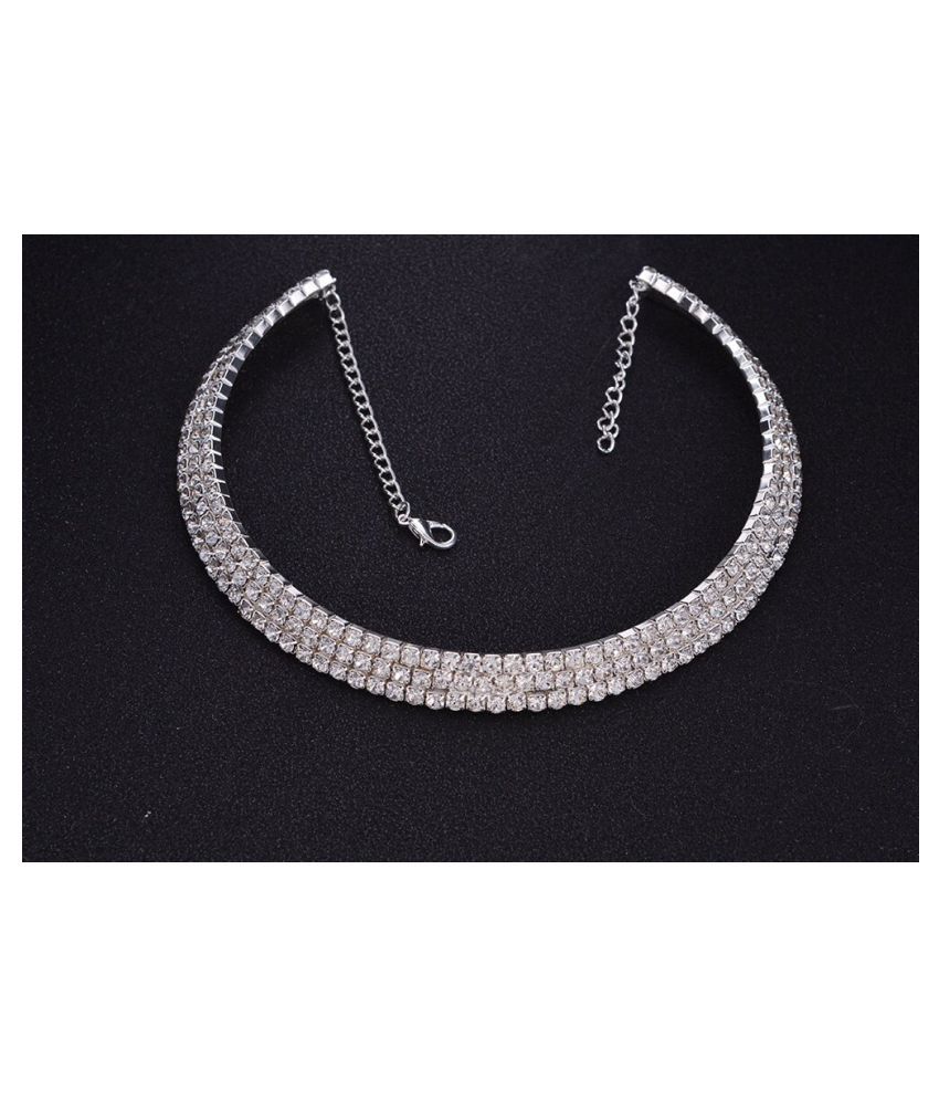     			YouBella Fashion Jewellery Silver Crystal Rhinestone Choker Necklace for Women.(Valentine Gift Special). (Three Line)