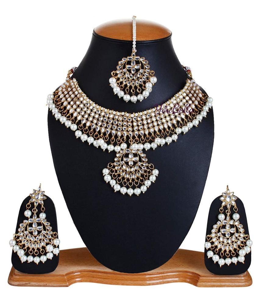     			YouBella Jewellery Sets for Women Gold Plated Kundan Wedding Bridal Necklace Jewellery Set with Earrings for Girls/Women (White) (White)