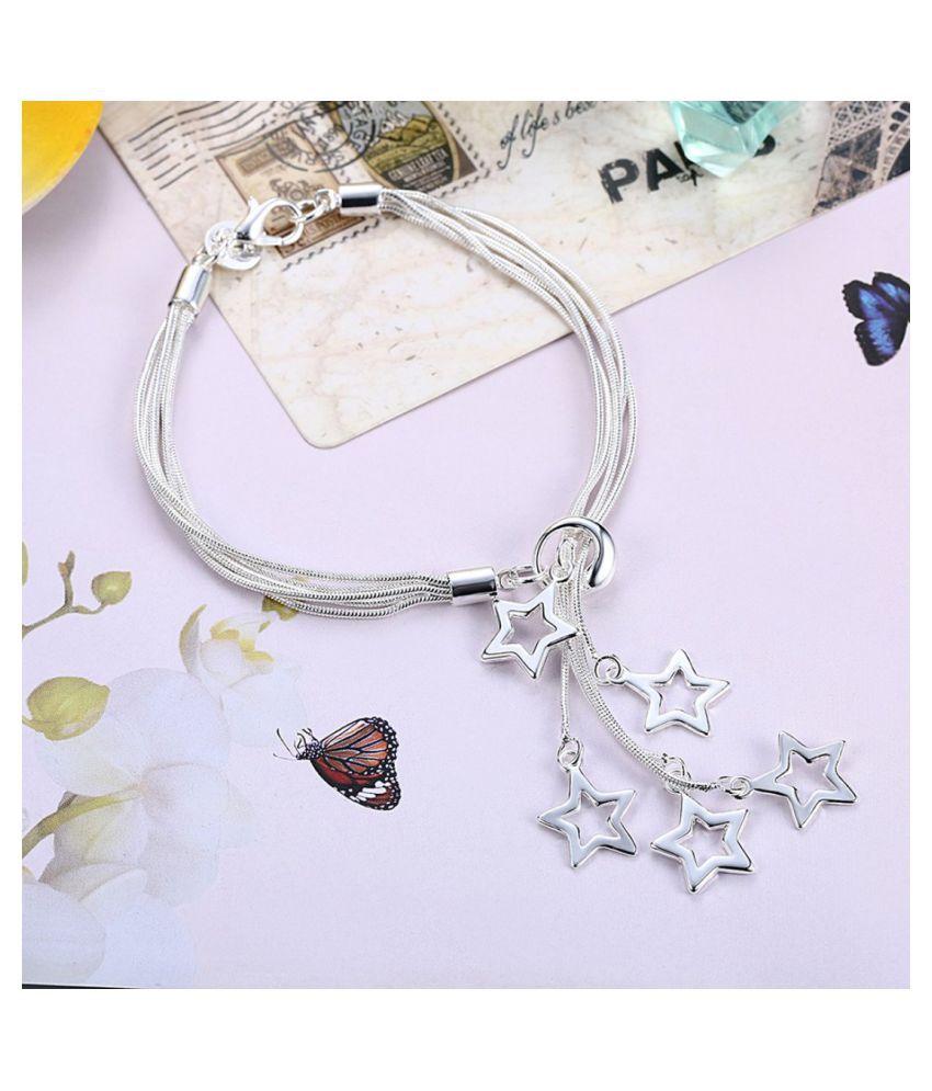     			YouBella Silver Plated Crystal Bracelet Bangle Jewellery For Girls and Women (Stars)