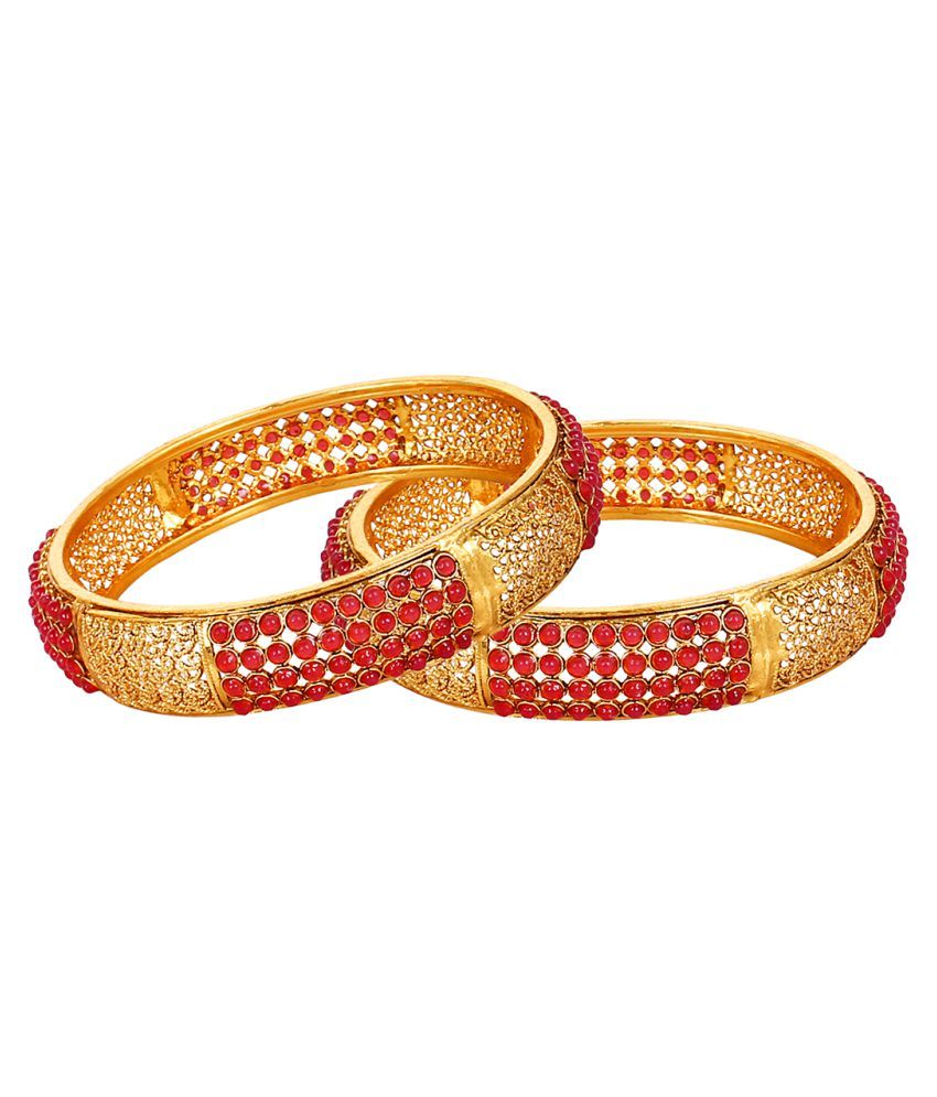     			YouBella Stylish Traditional Jewellery Gold Plated Bangle Set for Women (Golden Red)(YBBN_91143_2.8)