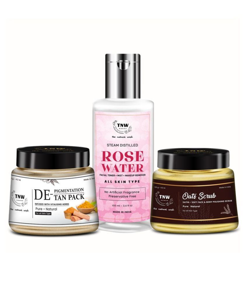     			TNW - The Natural Wash Oat Scrub, D-TAN Skinfix &  Rose Water Combo Facial Kit 100 mL Pack of 3