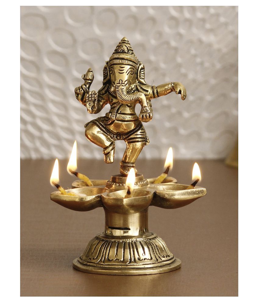     			eCraftIndia Gold-Toned Handcrafted Dancing Lord Ganesha Showpiece With Diya