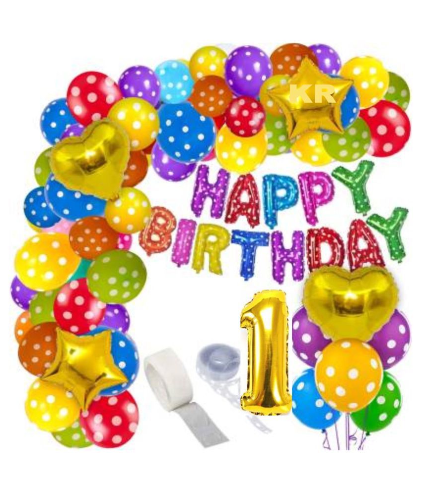     			KR Birthday Decorations Kit for Boys and Girls- 58pcs  1st Happy Birthday Balloons Set with Foil Balloon, Latex & Metallic Balloons, Balloon Arch & Glue Dot /1st  Happy Birthday Decoration Kit  (Set of 58)