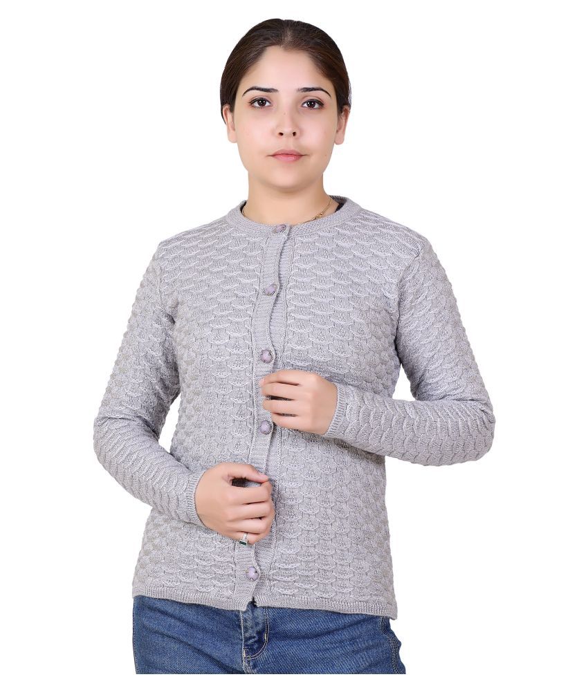     			Varenyam Acrylic Grey Buttoned Cardigans - Single