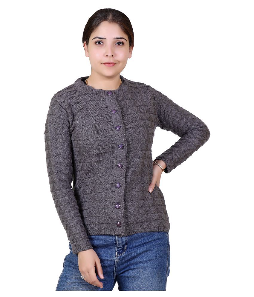     			Varenyam Acrylic Grey Buttoned Cardigans - Single