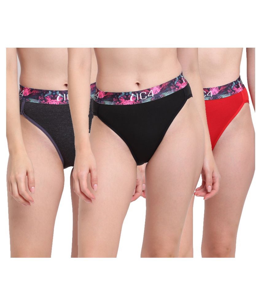     			IC4 Pack of 3 Cotton Lycra Women's Bikini Panties ( Multi Color )