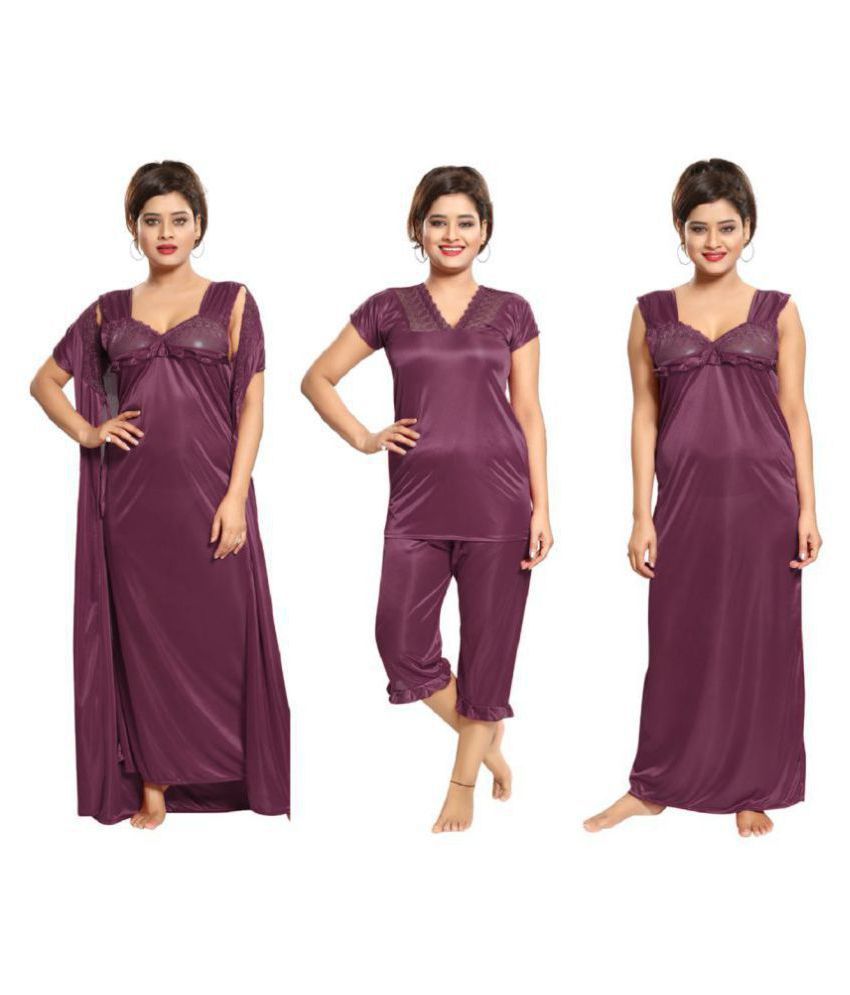     			Reposey Satin Nightsuit Sets - Purple Pack of 3