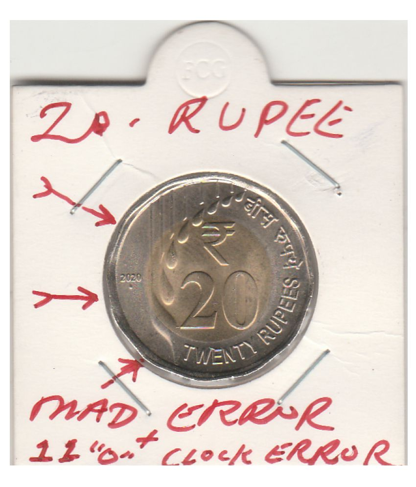     			NUMISMATTECLY  SCARCE  AND  COLLECTIBLE,   TWENTY  RUPEE  C01N , BI -METALLIC ,WITH MAD ERROR AND ELEVEN''O' CLOCK  2IN 1-ERROR -  FEEL TOO GOOD TO SEE C01N LIVE IN YOUR HAND   , UNC UNUSED CONDITION , HIGHLY COLLECTIBLE