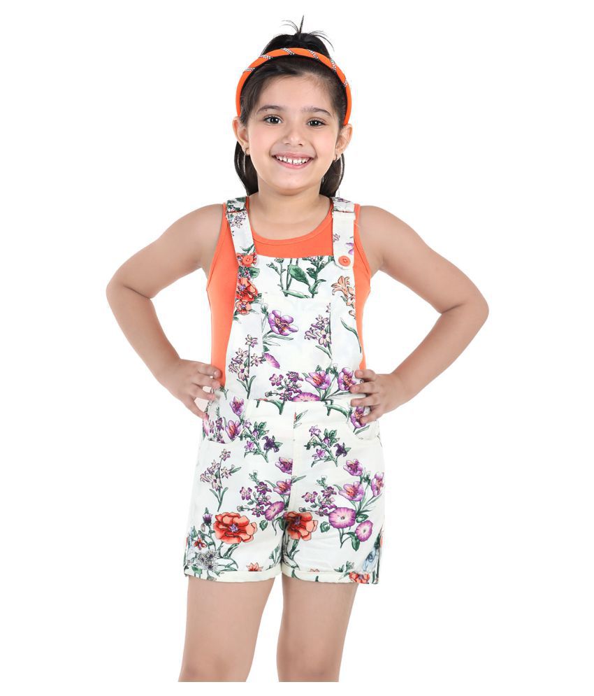     			Naughty Ninos - Off White Cotton Girls Dungarees ( Pack of 1 )