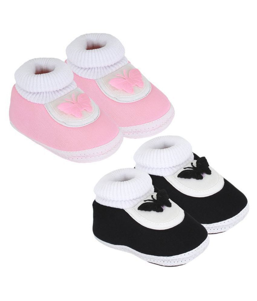 Neska Moda Baby Boys And Baby Girls Black And Pink Soft Slip On Booties For 0 To 6 Months