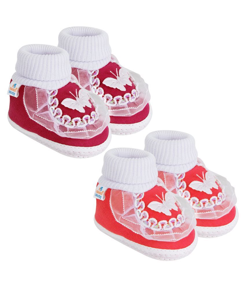     			Neska Moda Baby Girls Set Of 2 Pair Booties for 3 to 6 Months (Maroon,Red) -BT383andBT387