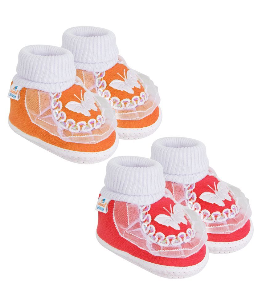     			Neska Moda Baby Girls Set Of 2 Pair Booties for 9 to 12 Months (Orange,Red)-SK140andSK172