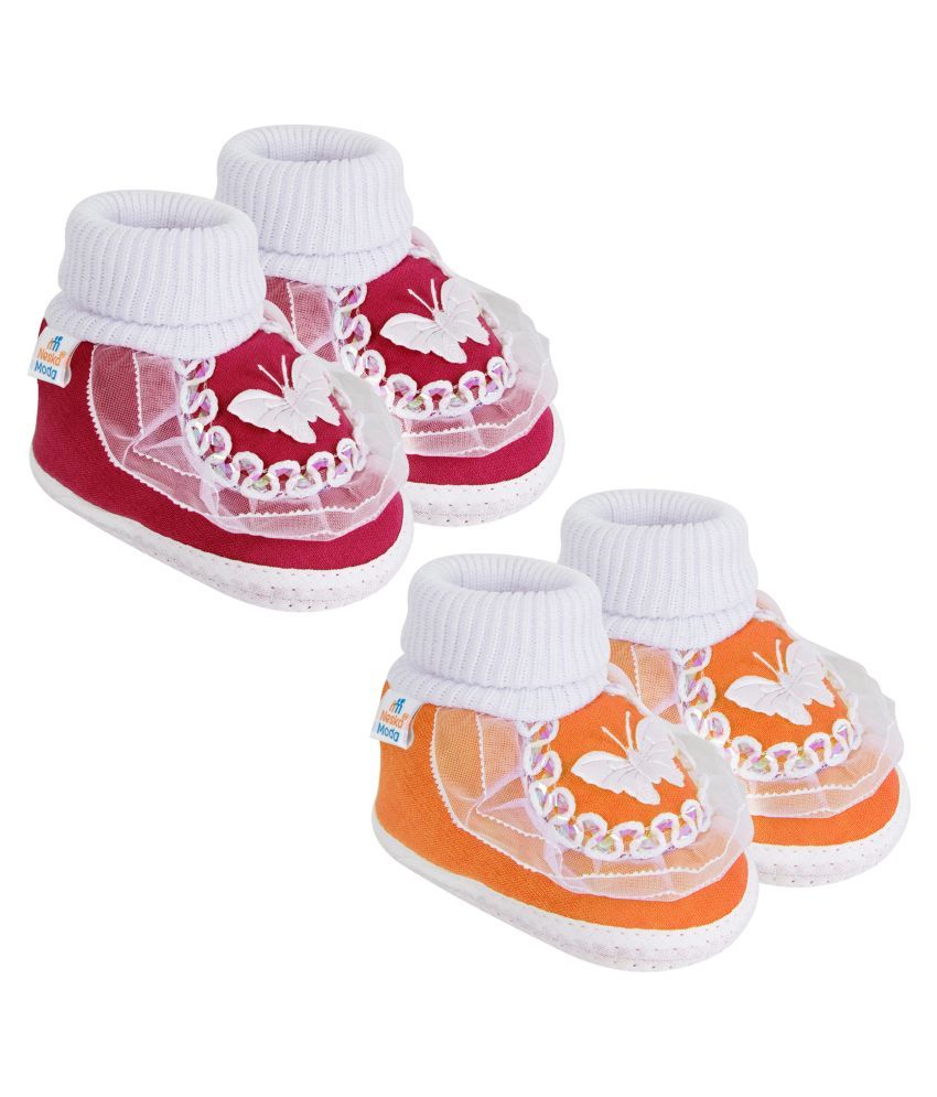     			Neska Moda Baby Girls Set Of 2 Pair Booties for 9 to 12 Months (Maroon,Orange) -BT17andSK140