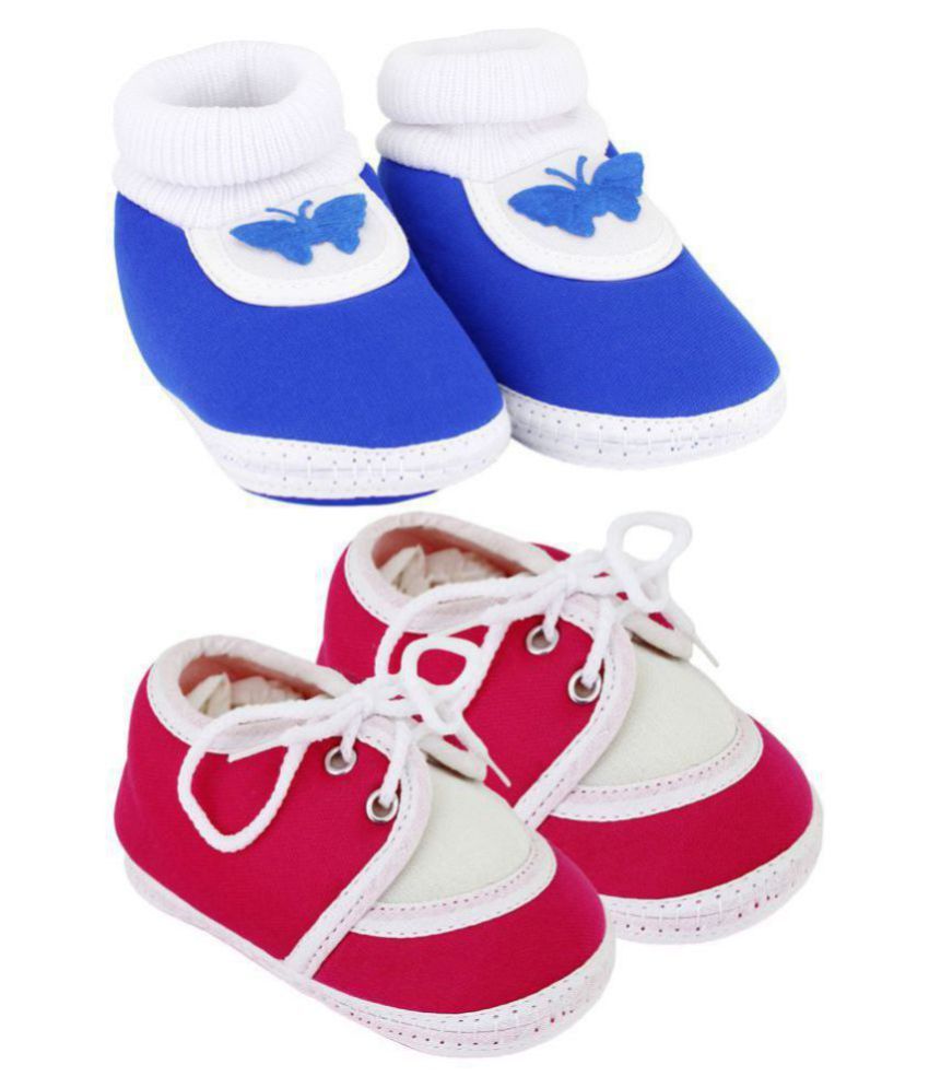     			Neska Moda Pack Of 2 Baby Boys & Girls Pink And Blue Cotton Booties For 0 To 12 Months