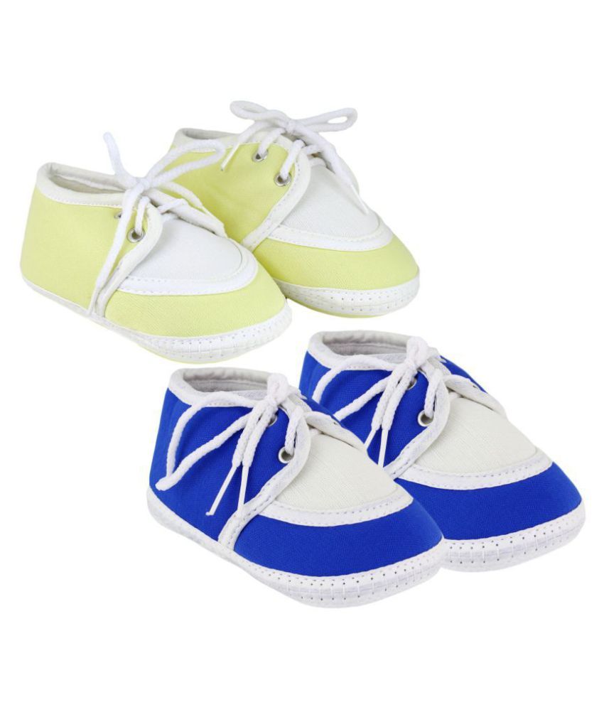     			Neska Moda Pack Of 2 Baby Infant Soft Blue and Yellow Booties/Shoes For 0 To 12 Months