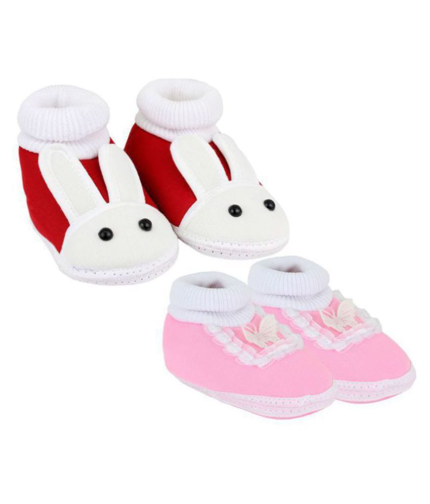     			Neska Moda Pack Of 2 Baby Boys & Girls Red And Pink Cotton Booties For 0 To 12 Months