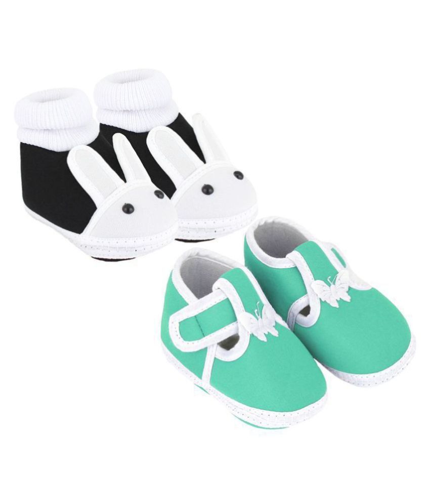     			Neska Moda Pack Of 2 Baby Boys & Girls Black And Green Cotton Booties For 0 To 12 Months