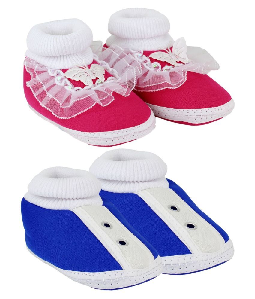     			Neska Moda Pack Of 2 Baby Boys & Girls Pink And Blue Cotton Booties For 0 To 12 Months