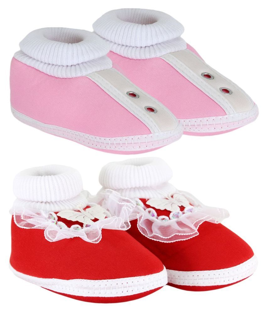     			Neska Moda Pack Of 2 Baby Boys & Girls Red And Pink Cotton Booties For 0 To 12 Months