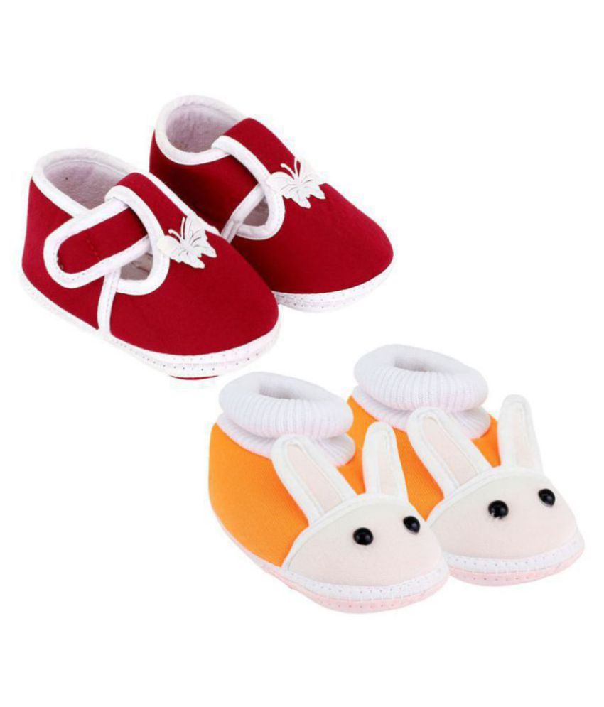     			Neska Moda Pack Of 2 Baby Boys & Girls Orange And Maroon Cotton Booties For 0 To 12 Months