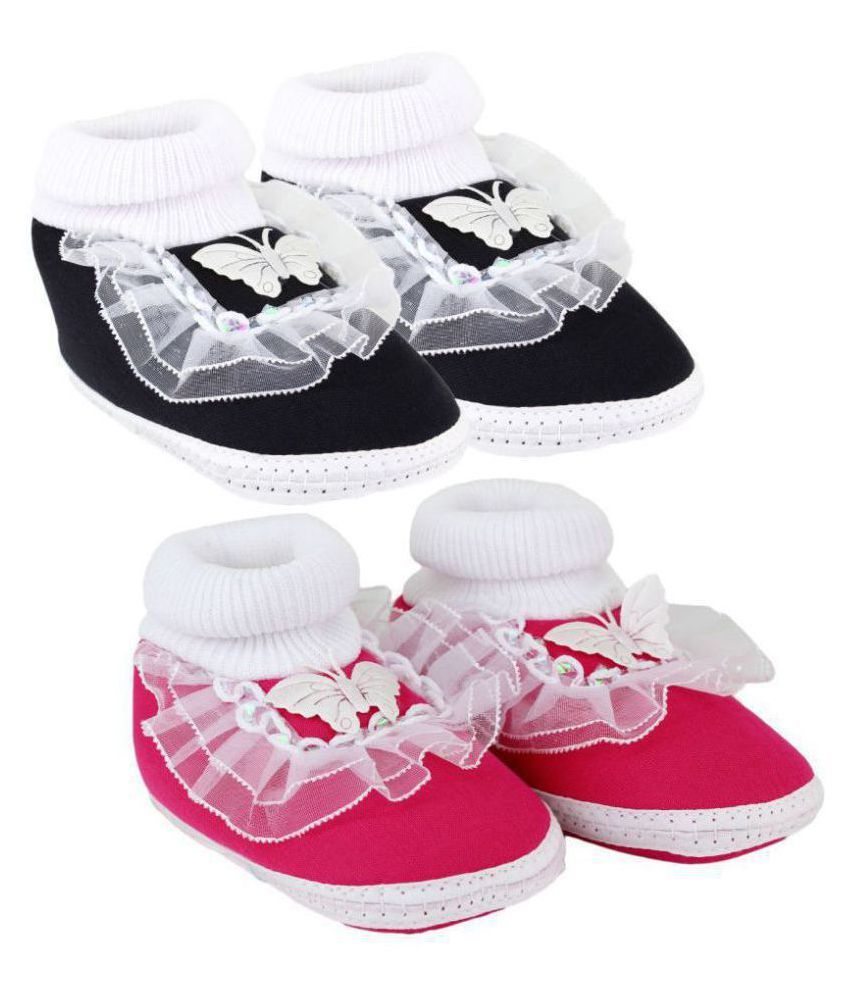     			Neska Moda Pack Of 2 Baby Infant Soft Black and Pink Booties/Shoes For 0 To 12 Months