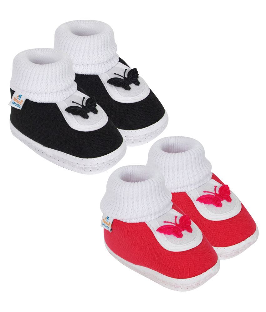     			Neska Moda Unisex Set Of 2 Pair Booties for 6 to 9 Months (Black,Red) -SK126andSK128