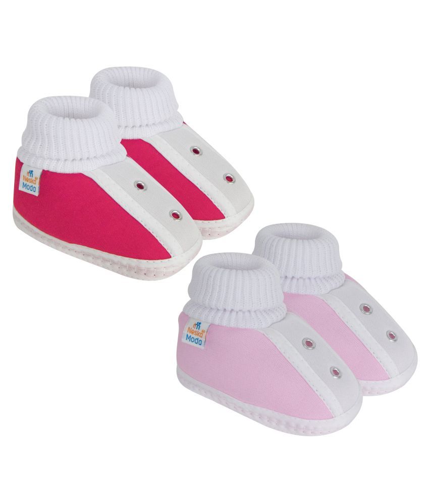     			Neska Moda Unisex Set Of 2 Pair Booties for 6 to 9 Months (Pink,Pink) -BT77andSK180