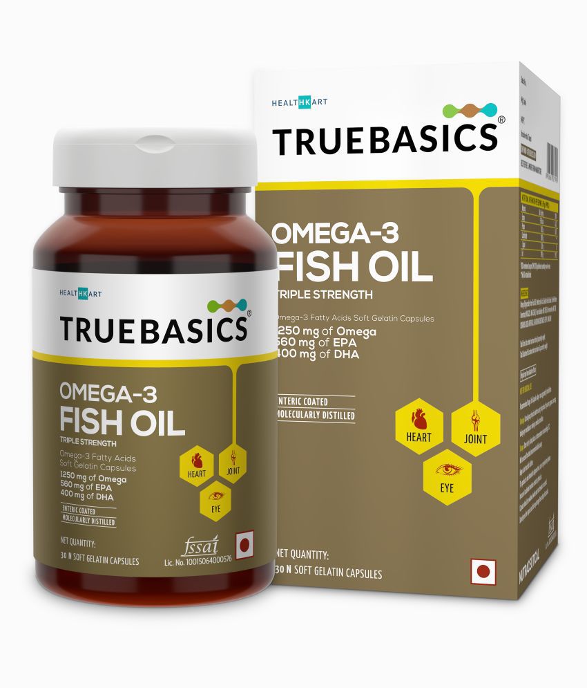 TrueBasics Omega 3 Fish Oil Capsule, with 1250mg of Omega (560mg EPA & 400mg DHA), for Healthy Heart, Eyes & Joints, 30 Capsules