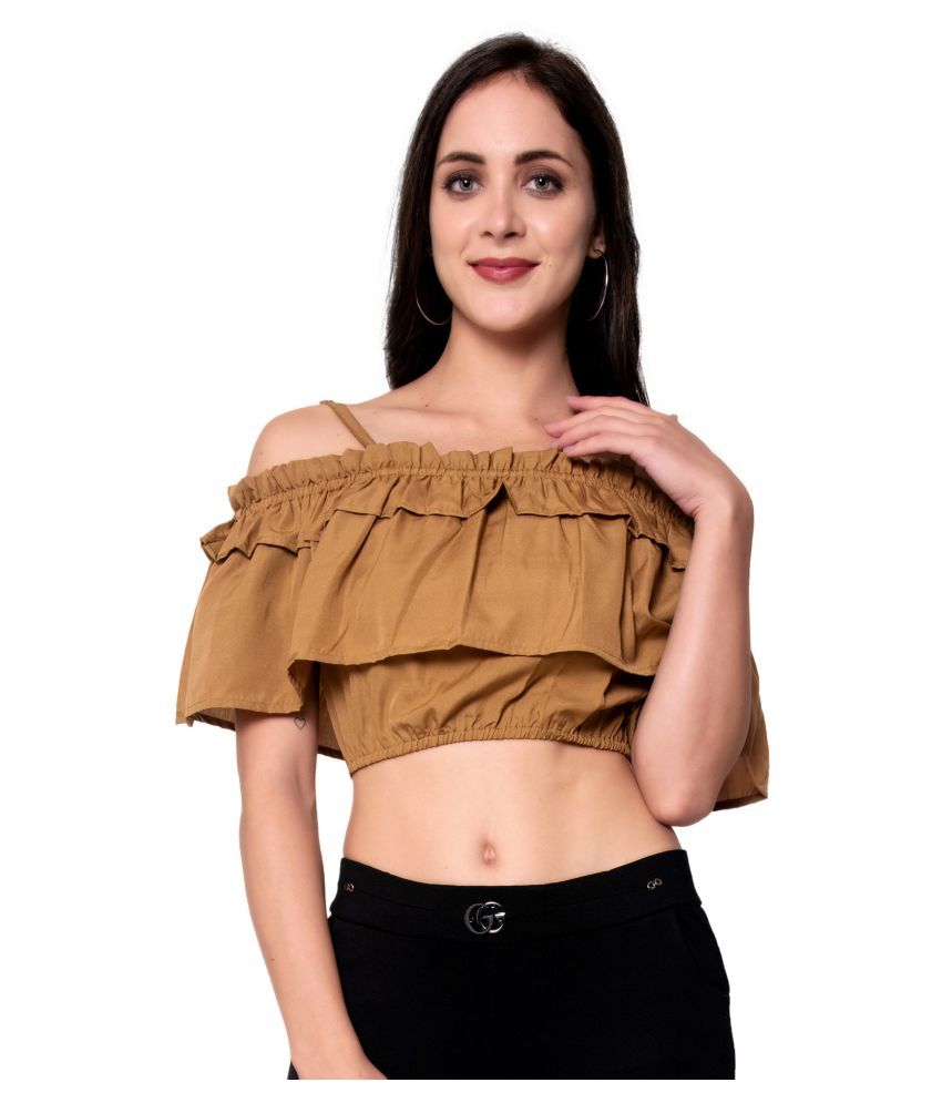     			GOD BLESS Poly Crepe Crop Tops - Brown Single