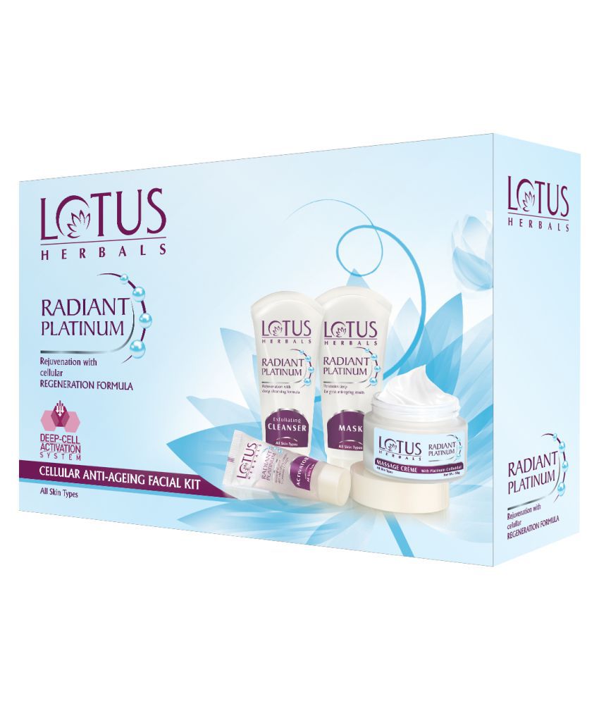     			Lotus Herbals Radiant Platinum Cellular Anti, Ageing Facial Kit 5 in 1 Pack, 250g