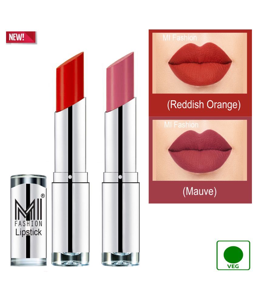     			MI FASHION 100% Veg Soft Matte Long Stay Lipstick Mauve Orange Pack of 2 7 g