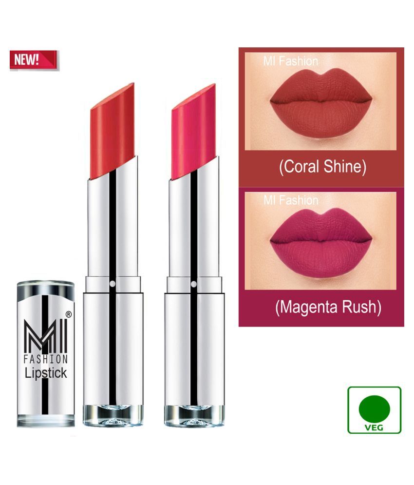     			MI FASHION 100% Veg Soft Matte Long Stay Lipstick Magenta Coral Pack of 2 7 g