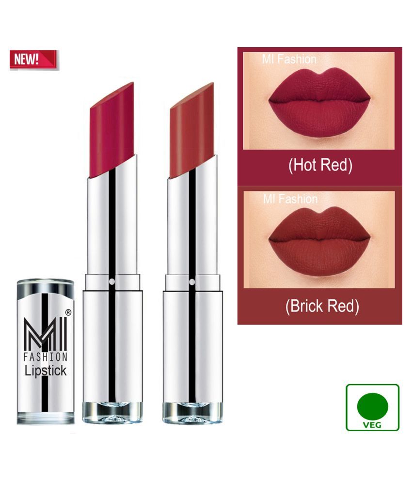     			MI FASHION 100% Veg Soft Matte Long Stay Lipstick Brick Red Red Pack of 2 7 g