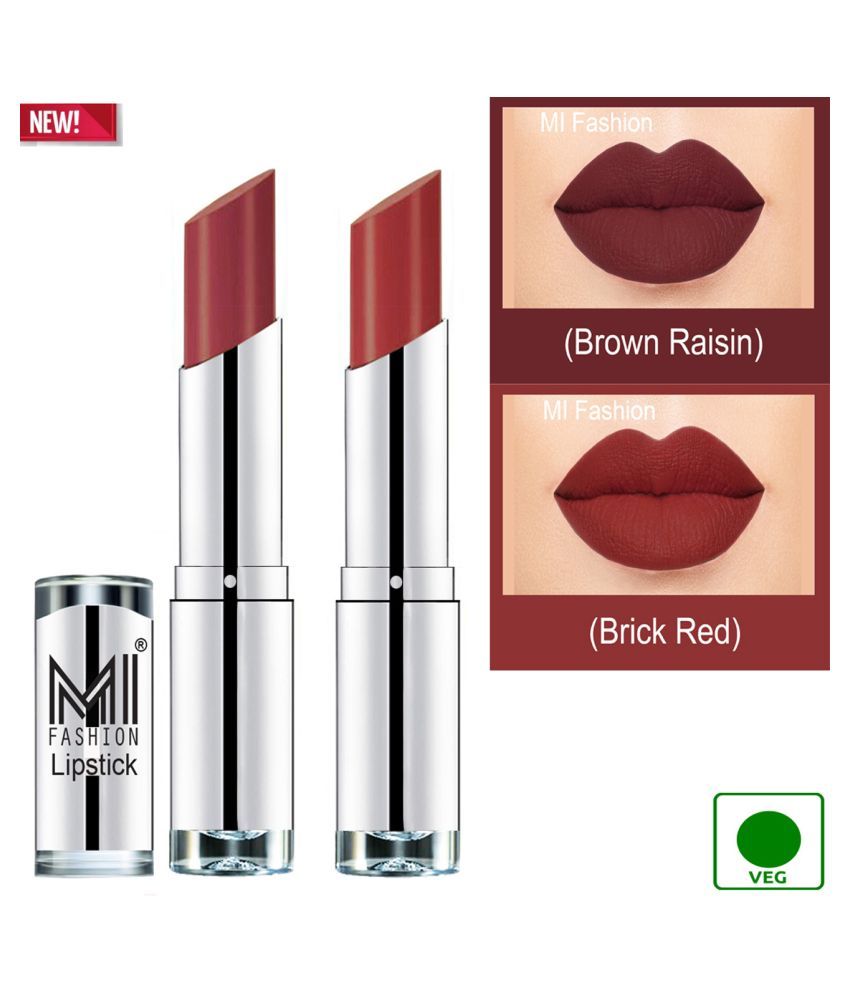     			MI FASHION 100% Veg Soft Matte Long Stay Lipstick Brick Red Brown Pack of 2 7 g