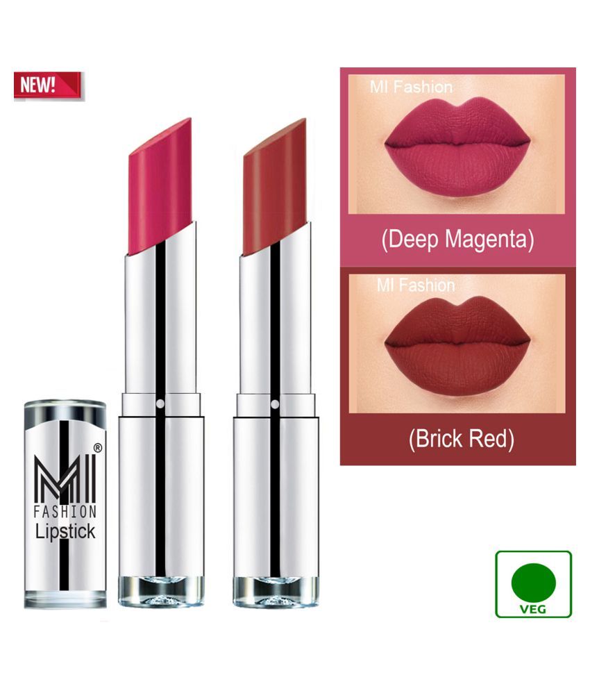     			MI FASHION 100% Veg Soft Matte Long Stay Lipstick Brick Red Magenta Pack of 2 7 g