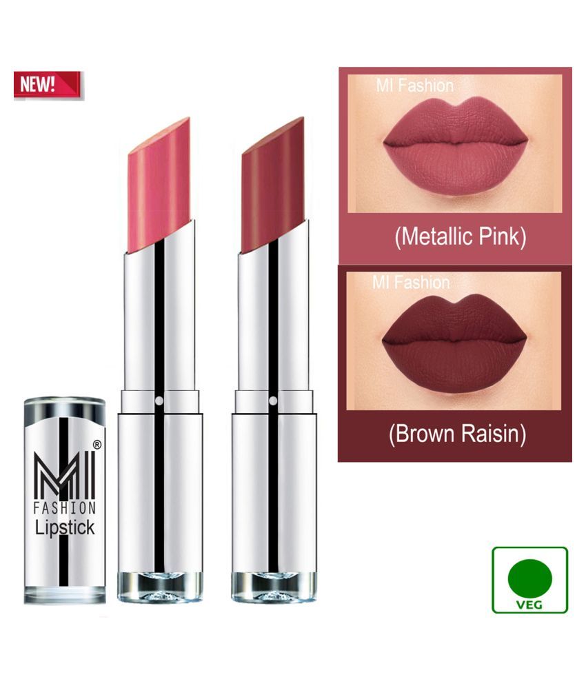     			MI FASHION 100% Veg Soft Matte Long Stay Lipstick Brown Raisin Nude Pack of 2 7 g