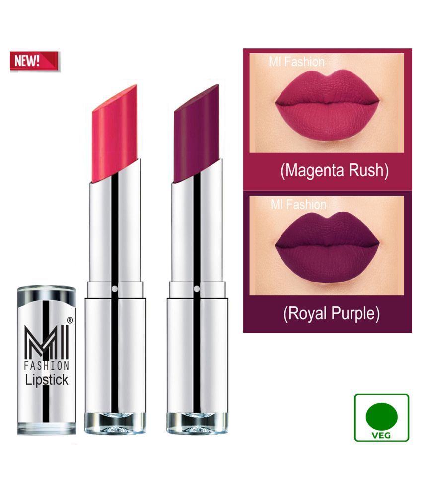     			MI FASHION 100% Veg Soft Matte Long Stay Lipstick Purple Passion Magenta Pack of 2 7 g