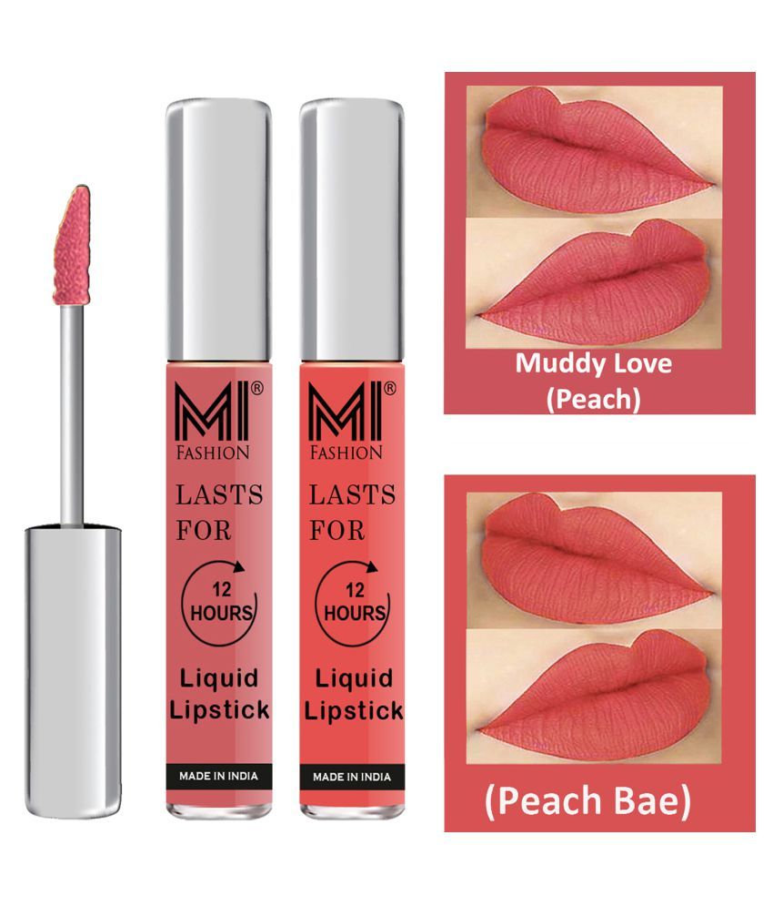     			MI FASHION Highly pigmented Lip Gloss Liquid Lipstick Peach Bae Peach Pack of 2 6 mL