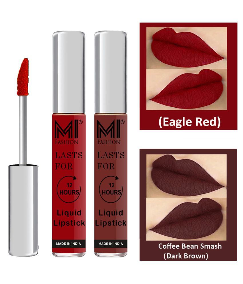     			MI FASHION Highly pigmented Lip Gloss Liquid Lipstick Dark Brown Red Pack of 2 6 mL