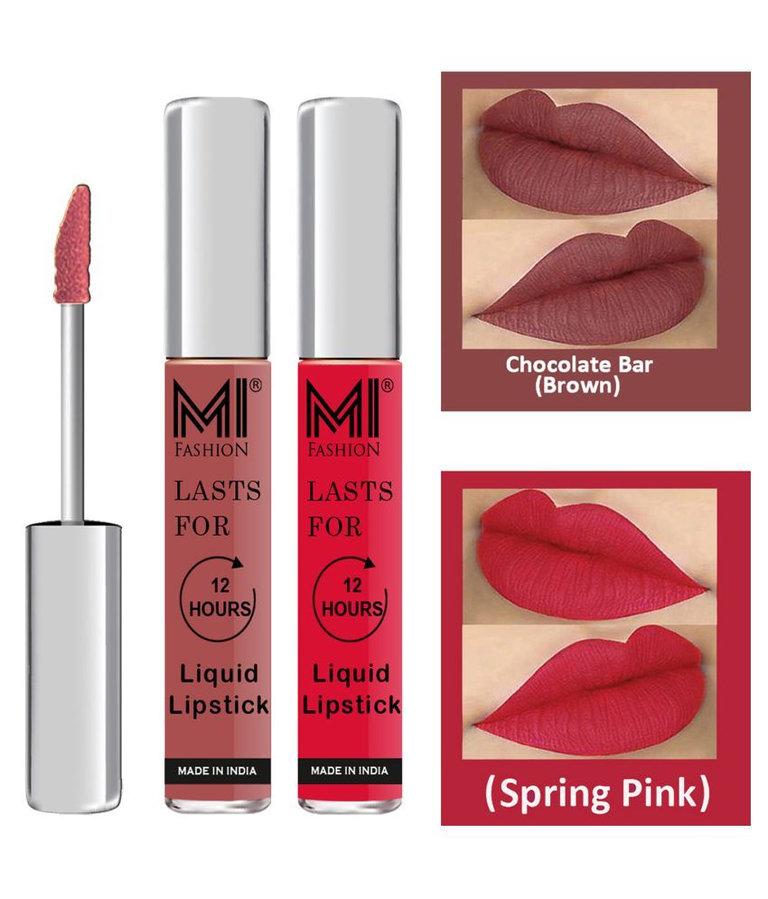     			MI FASHION Highly pigmented Lip Gloss Liquid Lipstick Spring Pink Brown Pack of 2 6 mL